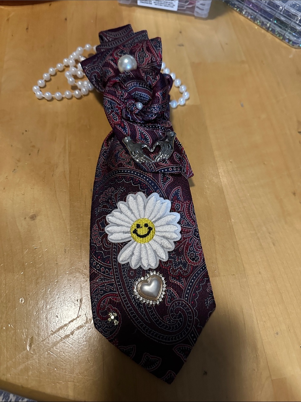 100 % Silk Burgundy Paisley  Tie necklace